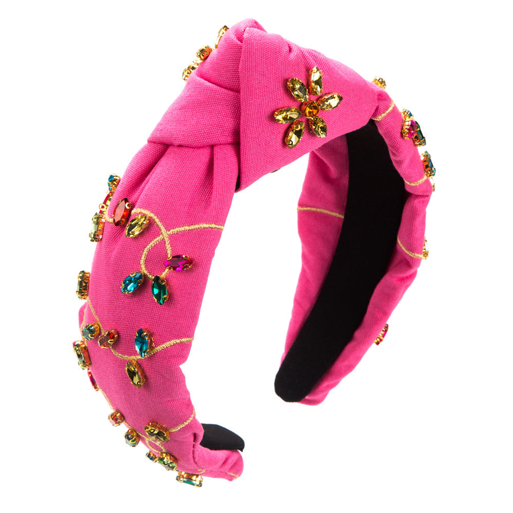 Wholesale Baroque Hand-stitched Glass Diamond Flower Headband